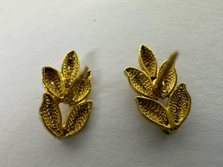 18K Gold Emerald Earrings 2.1g [Photo 8]