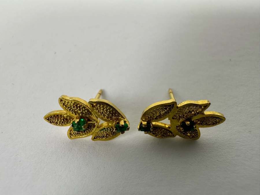 18K Gold Emerald Earrings 2.1g [Photo 4]