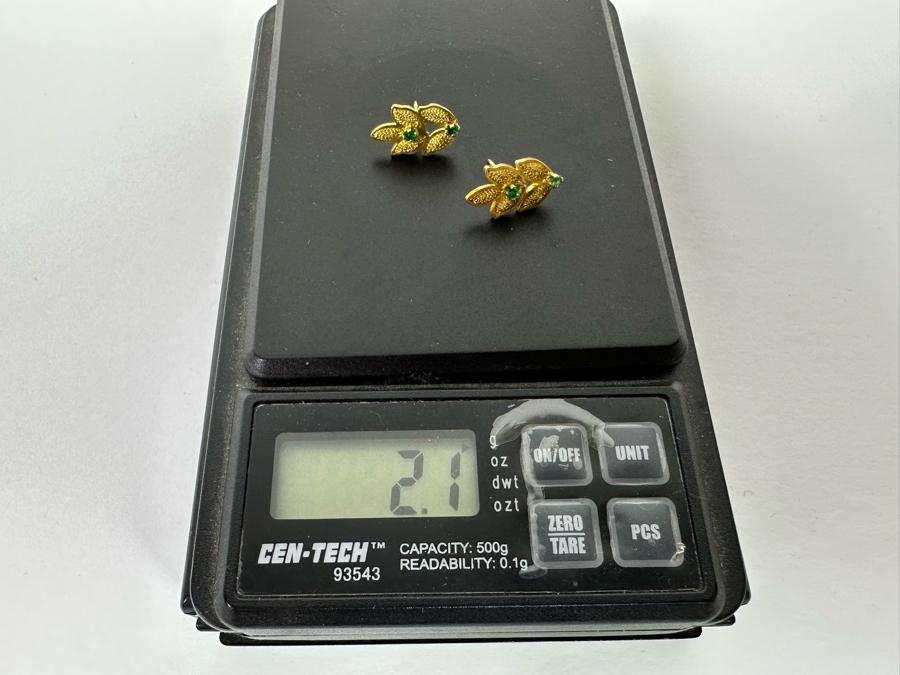 18K Gold Emerald Earrings 2.1g [Photo 9]
