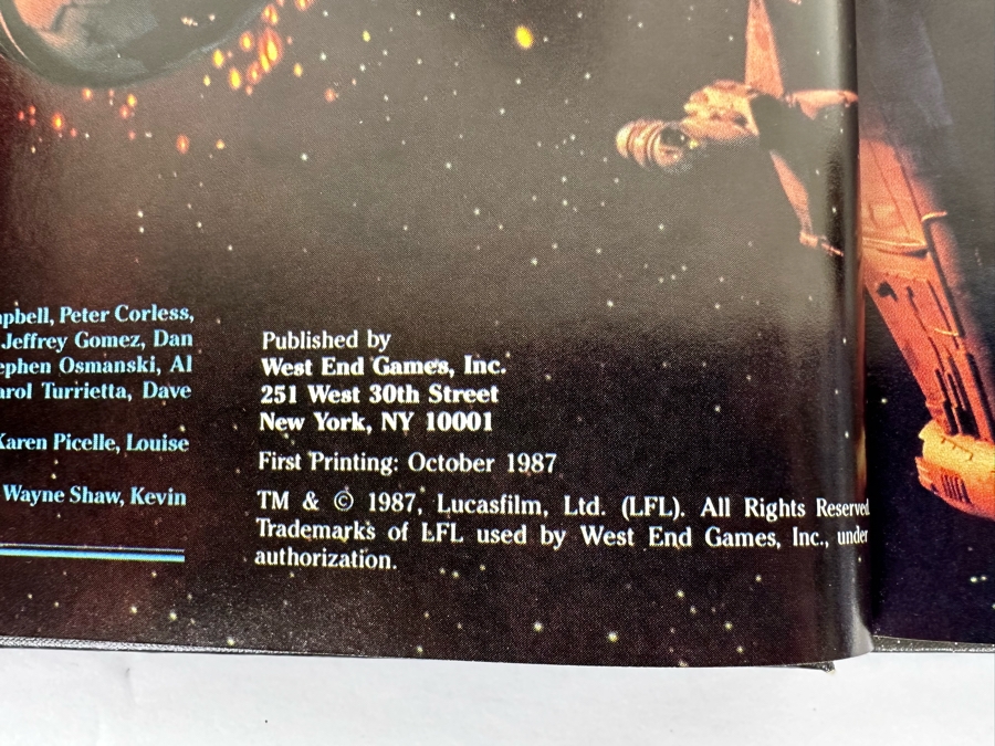 First Printing 1987 Star Wars The Roleplaying Game By West End Games Game Design By Greg Costikyan [Photo 4]