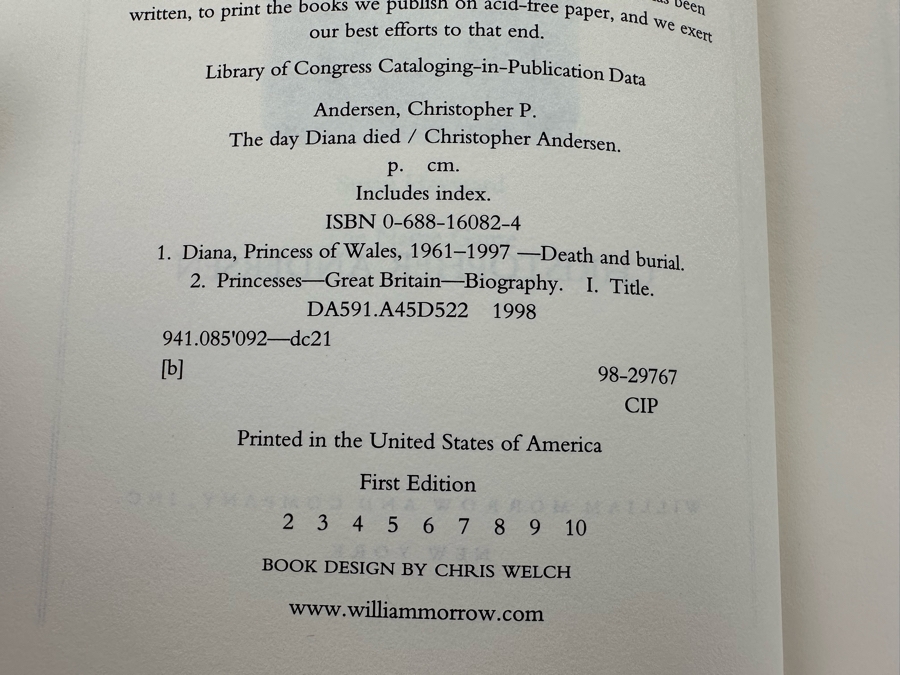 First Edition Book The Day Diana Died By Christopher Andersen With Royal Wedding First Day Cover [Photo 4]