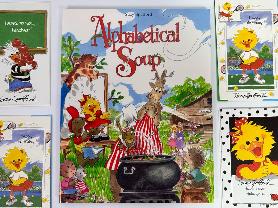 Signed Suzy Spafford Book Alphabetical Soup And Four Signed Suzy Spafford Greeting Cards [Photo 3]