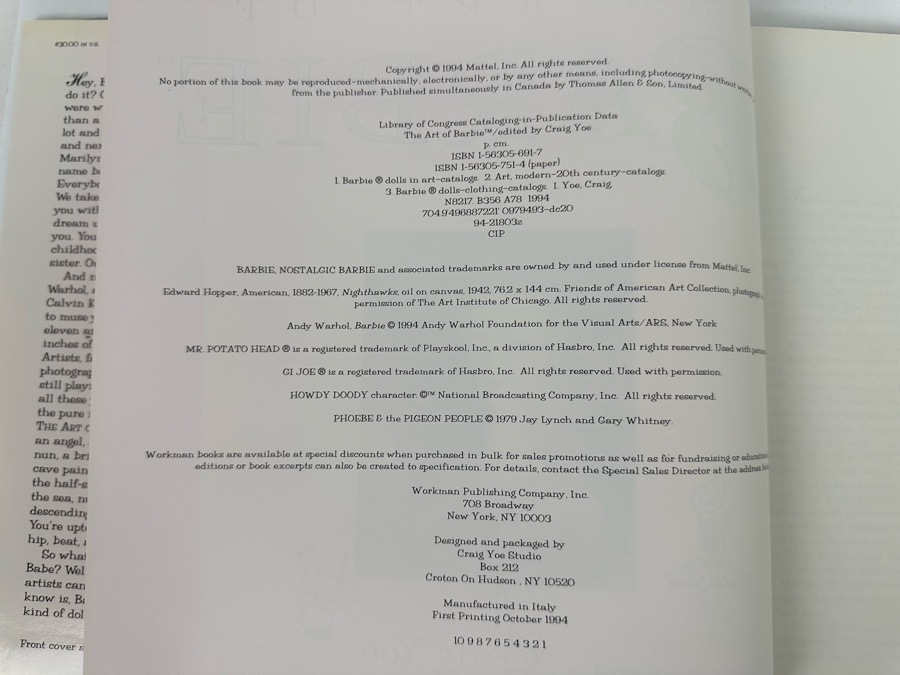 First Printing Hardcover Book The Art Of Barbie Artists Celebrate The World's Favorite Doll By Craig Yoe 1994 [Photo 5]