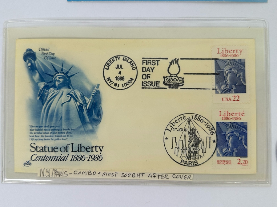 Statue Of Liberty First Day Covers Stamps And Eight Vintage Statue Of Liberty Rolled Pennies [Photo 4]