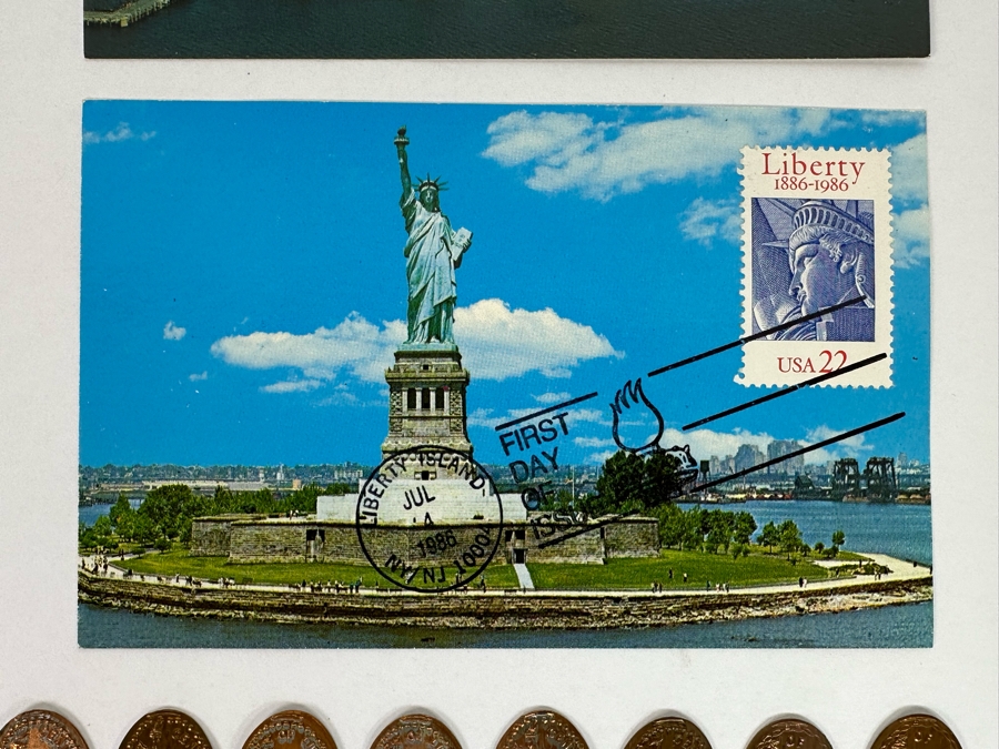 Statue Of Liberty First Day Covers Stamps And Eight Vintage Statue Of Liberty Rolled Pennies [Photo 6]
