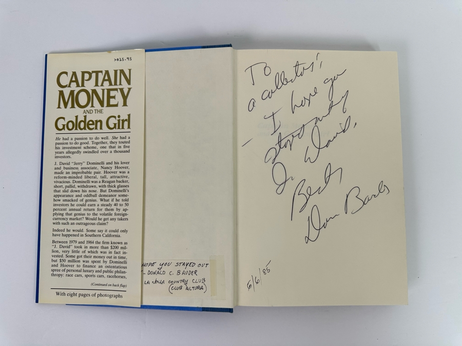 Signed First Edition Book Captain Money And The Golden Girl The J. David Affair Signed By Donald C. Bauder 1985 [Photo 5]
