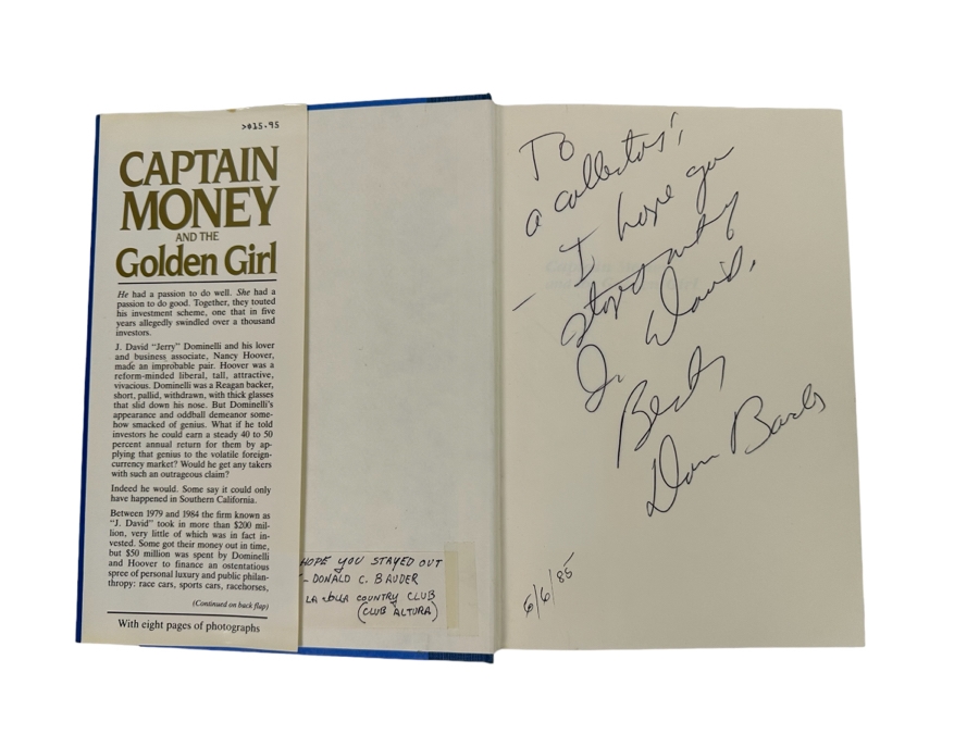 Signed First Edition Book Captain Money And The Golden Girl The J. David Affair Signed By Donald C. Bauder 1985 [Photo 2]