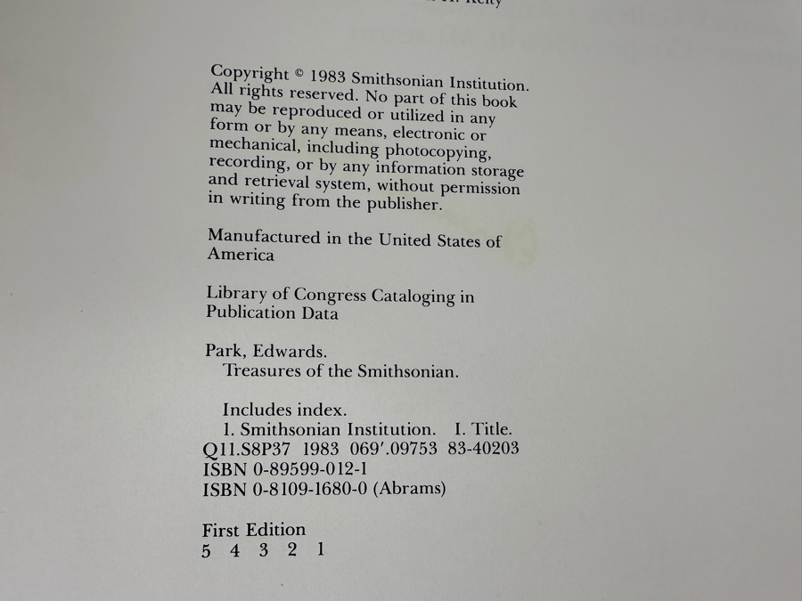 Signed First Edition Hardcover Book With Slipcover The Treasures Of The Smithsonian Signed By Edward Park 1983 [Photo 12]