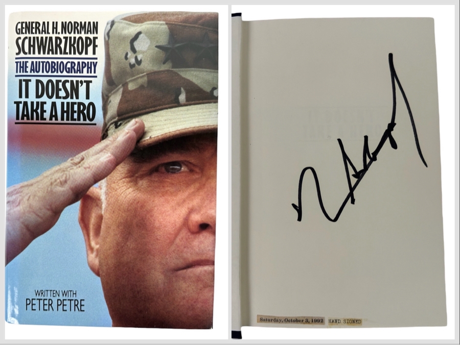 Signed First Edition Hardcover Book General H. Norman Schwarzkopf The Autobiography It Doesn't Take A Hero Signed By General H. Norman Schwarzkopf 1992 [Photo 1]