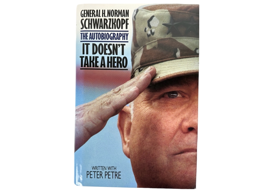 Signed First Edition Hardcover Book General H. Norman Schwarzkopf The Autobiography It Doesn't Take A Hero Signed By General H. Norman Schwarzkopf 1992 [Photo 3]