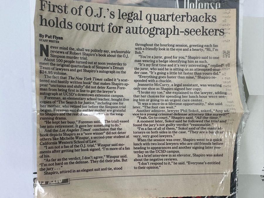 Signed First Edition Hardcover Book The Search For Justice A Defense Attorney's Brief Of The O.J. Simpson Case By Robert L. Shapiro Signed 'The System Works 5/13/96' 1996 [Photo 9]