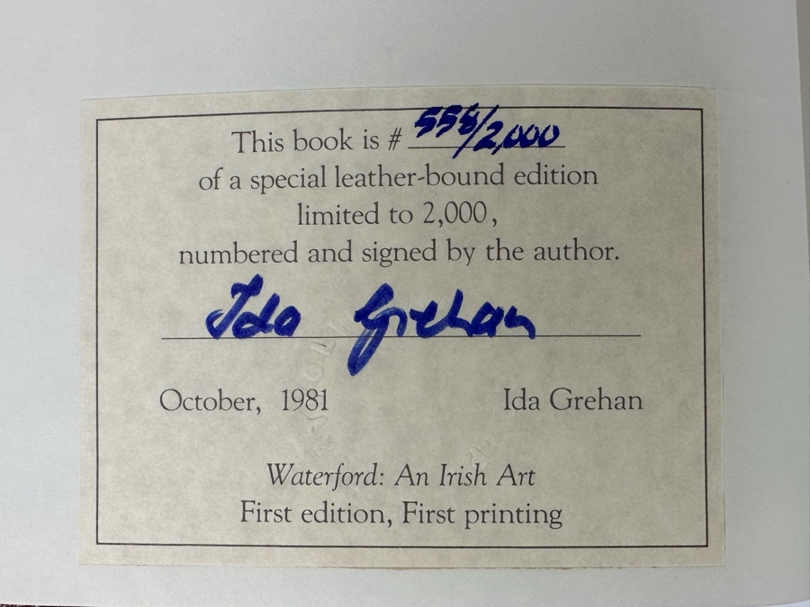 Signed Limited Edition First Printing Hardcover Book Waterford An Irish Art Signed By Ida Grehan [Photo 6]