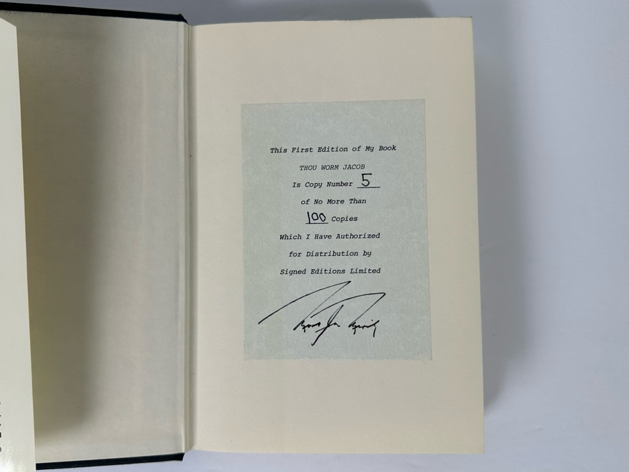 Signed Limited Edition First Priting Hardcover Book Thou Worm Jacob By Mark Mirsky A Novel Of Blue Hill Avenue, Boston Signed By Mark Jay Mirsky Numbered 5 Of 100 1967 [Photo 6]