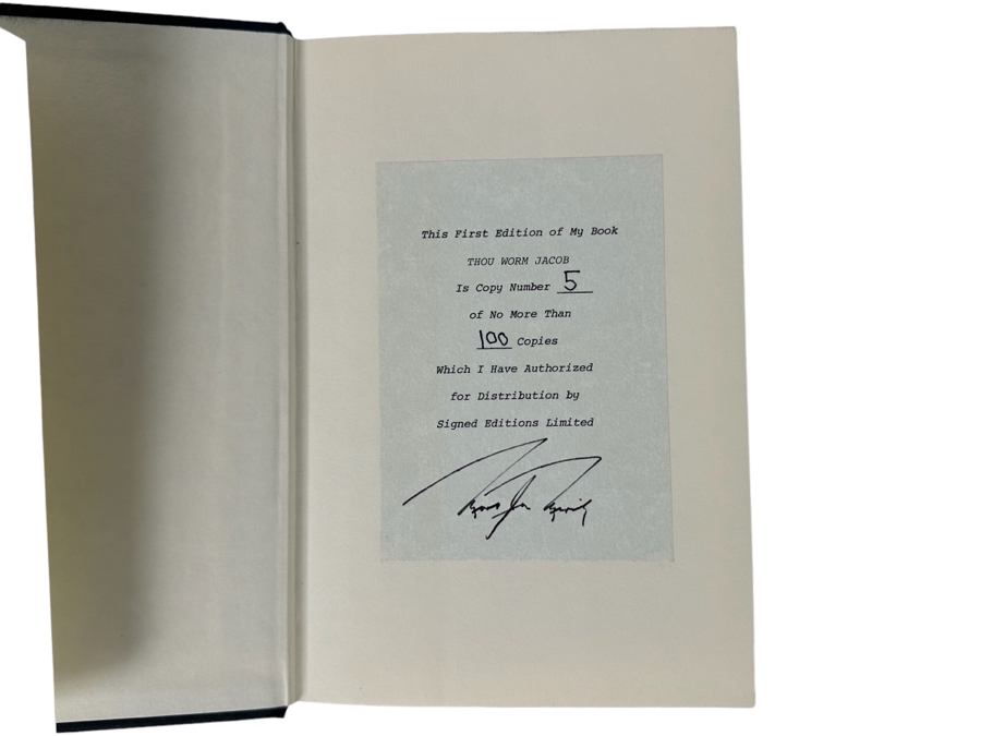Signed Limited Edition First Priting Hardcover Book Thou Worm Jacob By Mark Mirsky A Novel Of Blue Hill Avenue, Boston Signed By Mark Jay Mirsky Numbered 5 Of 100 1967 [Photo 2]