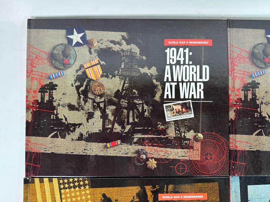 Four World War II Stamp Hardcover Books With Mint Stamps 1941-1943 & Two 1944 & 1945 Stamp Books Without Stamps [Photo 3]