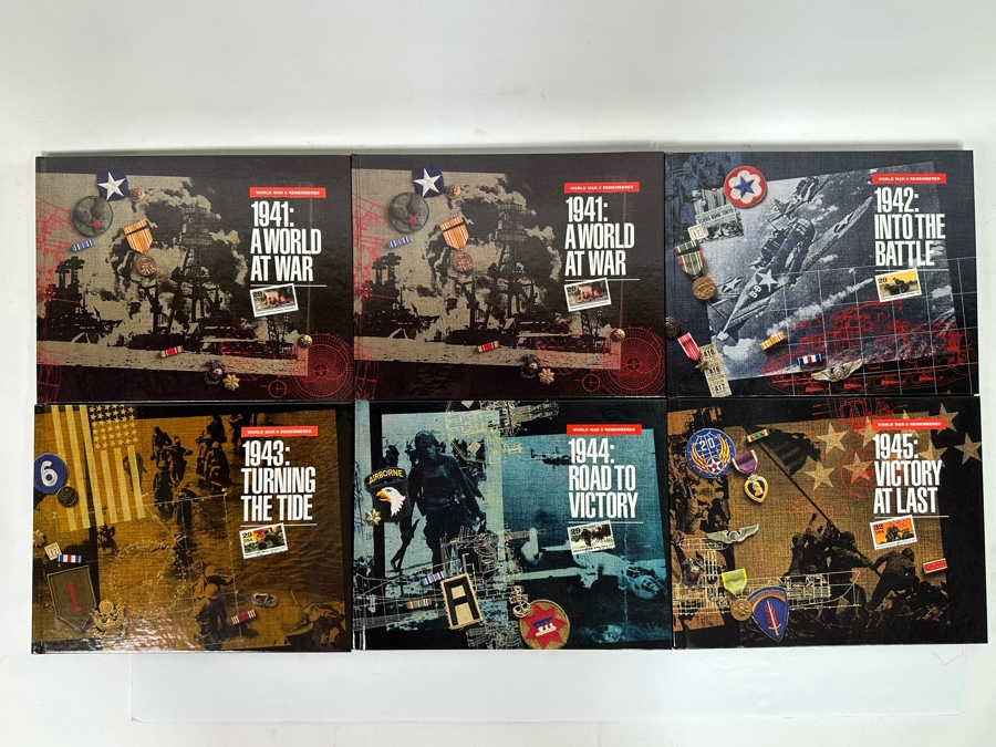 Four World War II Stamp Hardcover Books With Mint Stamps 1941-1943 & Two 1944 & 1945 Stamp Books Without Stamps [Photo 2]