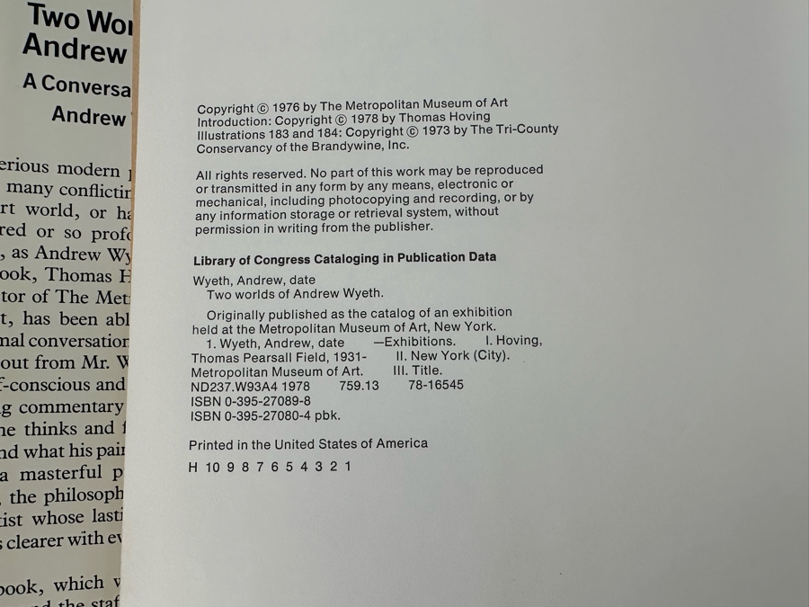 First Edition Hardcover Book Two Worlds Of Andrew Wyeth A Conversation With Andrew Wyeth By Thomas Hoving 1978 [Photo 5]