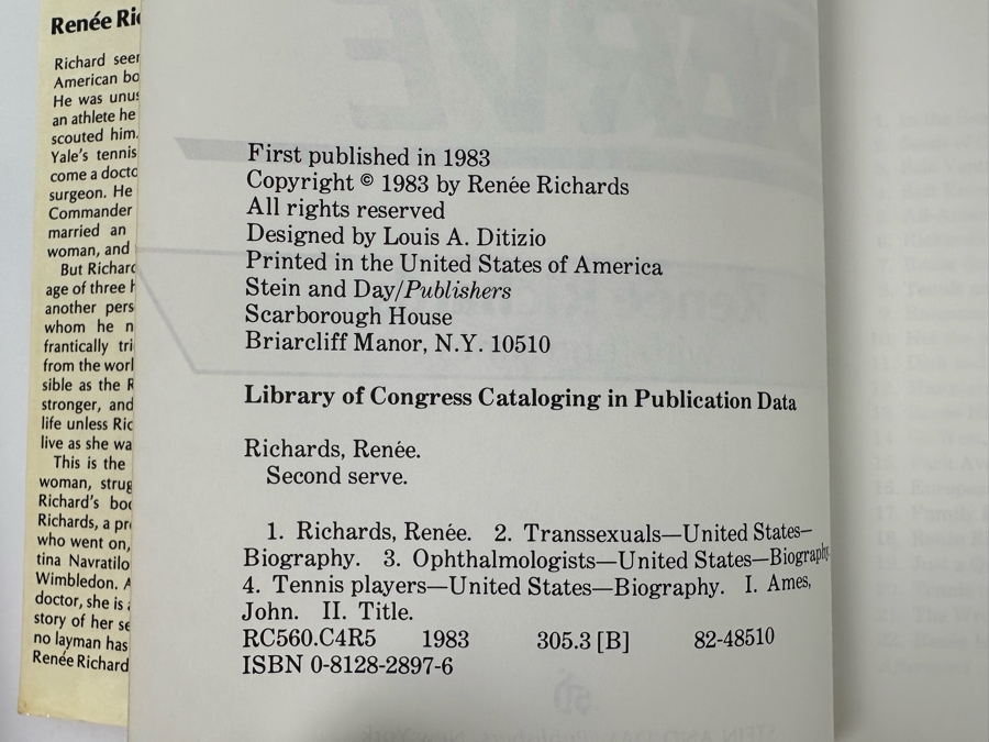 First Edition Hardcover Book Second Serve The Renee Richards Story By Renee Richards [Photo 8]