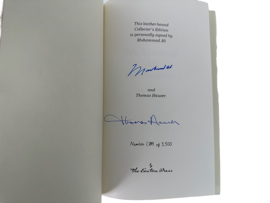 Autographed Muhammad Ali His Life And Times Hardcover Book By Thomas Hauser Signed Collector's Edition Bound In Genuine Leather Easton Press Signed By Muhammad Ali And Thomas Hauser Limited Edition Numbered 1,249 Of 3,500 [Photo 2]