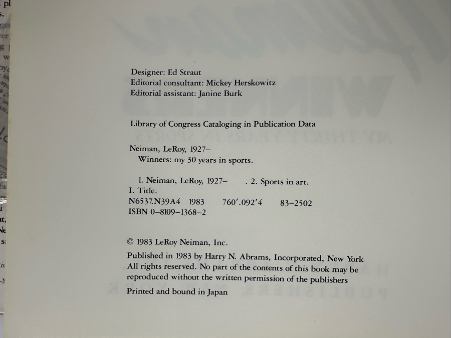 Signed First Edition Hardcover Book Winners Signed By LeRoy Neiman 1983 [Photo 10]