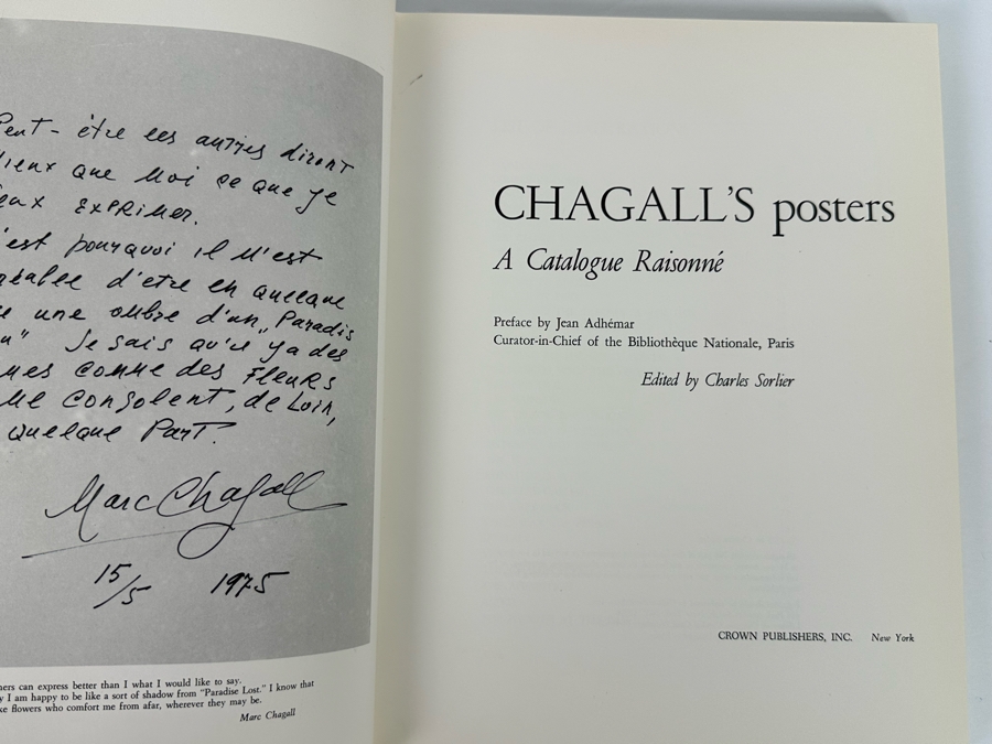 First Edition Hardcover Book Chagall's Posters Catalogue Raisonne 1975 ...