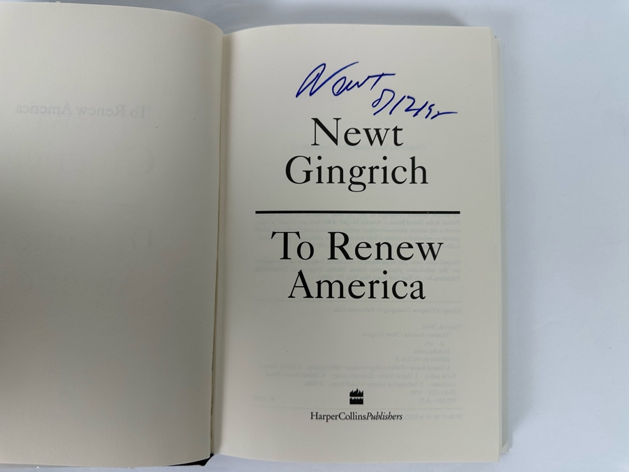 Signed First Edition Hardcover Book To Renew America Signed By Newt Gingrich 1995 [Photo 5]