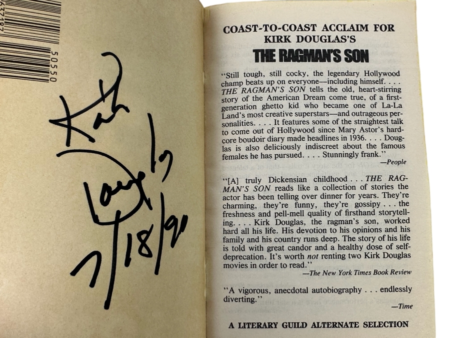 Signed Paperback Book The Ragman's Son An Autobiography With Photographs Signed By Kirk Douglas [Photo 2]