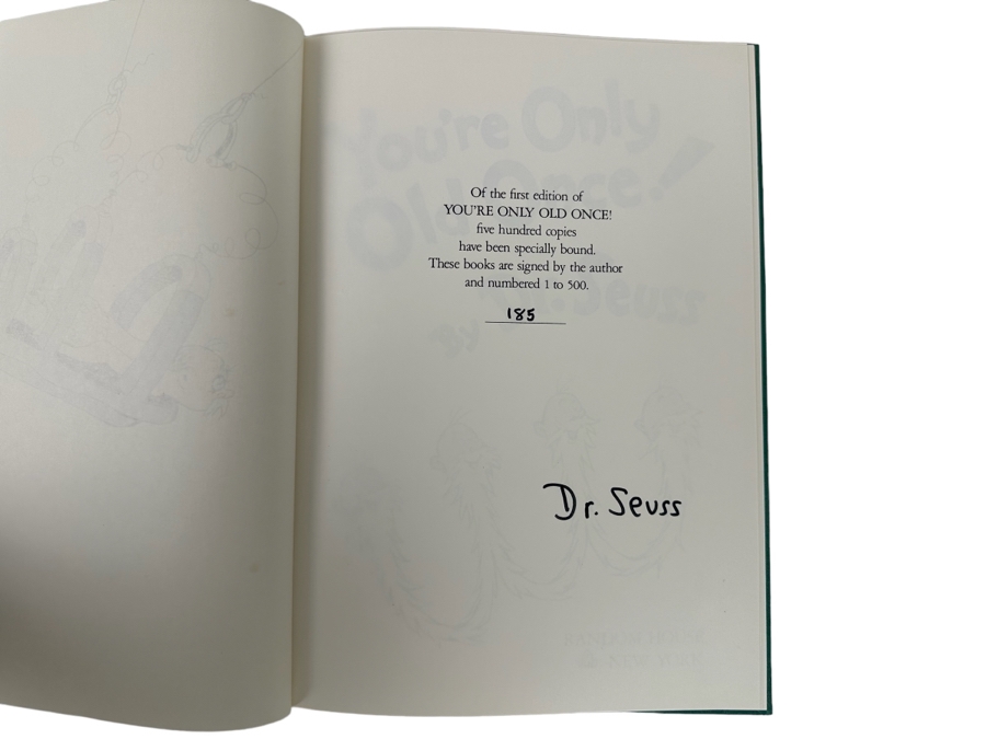 Signed Limited First Edition Hardcover Specially Bound Book With Slipcase You're Only Old Once! By Dr. Seuss A Book For Obsolete Children 1986 Numbered 185 Of 500 Signed By Dr. Seuss [Photo 2]
