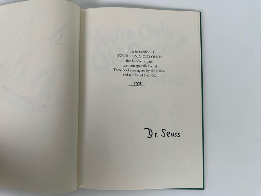 Signed Limited First Edition Hardcover Specially Bound Book With Slipcase You're Only Old Once! By Dr. Seuss A Book For Obsolete Children 1986 Numbered 185 Of 500 Signed By Dr. Seuss [Photo 7]