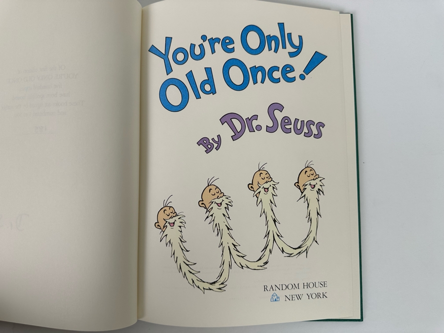 Signed Limited First Edition Hardcover Specially Bound Book With Slipcase You're Only Old Once! By Dr. Seuss A Book For Obsolete Children 1986 Numbered 185 Of 500 Signed By Dr. Seuss [Photo 11]