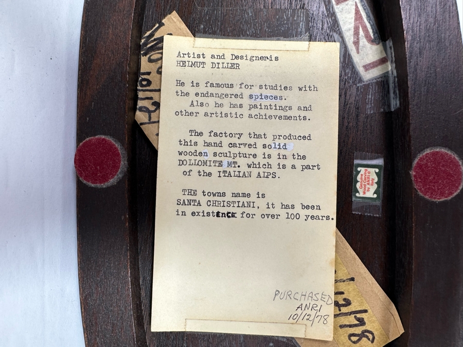 Helmut Diller (1911-1984) Rare Carved Wooden German Shepherd Wood Carving By ANRI Italy 12.5W X 6D X 7.5H [Photo 15]