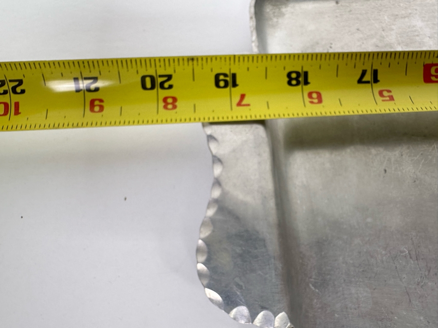 Hand Forged Everlast Metal Serving Tray With Handles Floral Relief Design 20W X 7.5D [Photo 8]