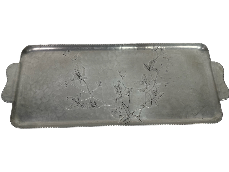 Hand Forged Everlast Metal Serving Tray With Handles Floral Relief Design 20W X 7.5D [Photo 1]