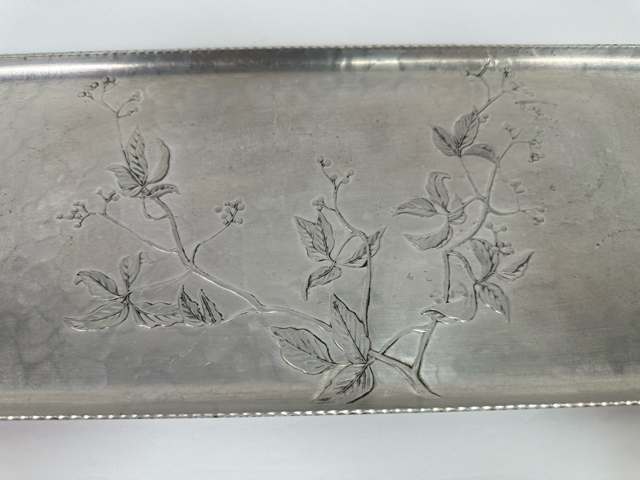 Hand Forged Everlast Metal Serving Tray With Handles Floral Relief Design 20W X 7.5D [Photo 4]