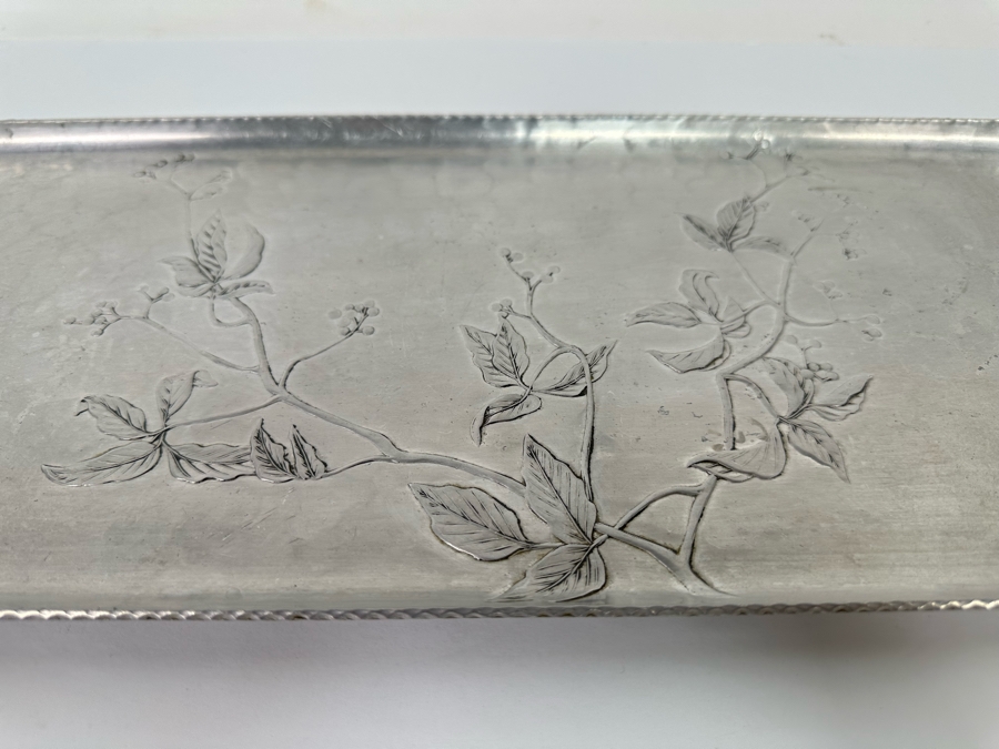 Hand Forged Everlast Metal Serving Tray With Handles Floral Relief Design 20W X 7.5D [Photo 5]