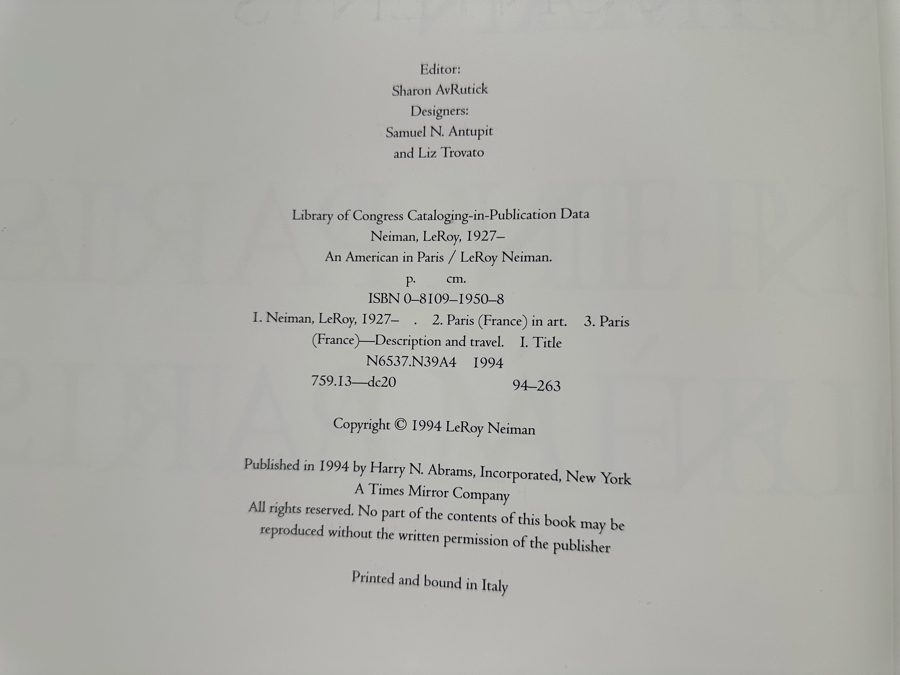 Signed First Edition Hardcover Book LeRoy Neiman An American In Paris Signed By LeRoy Neiman 1994 [Photo 10]