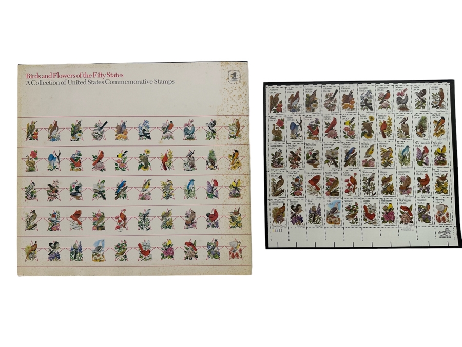 1982 U.S. Postal Service Birds And Flowers Of The Fifty States Hardcover Book With Mint Stamps