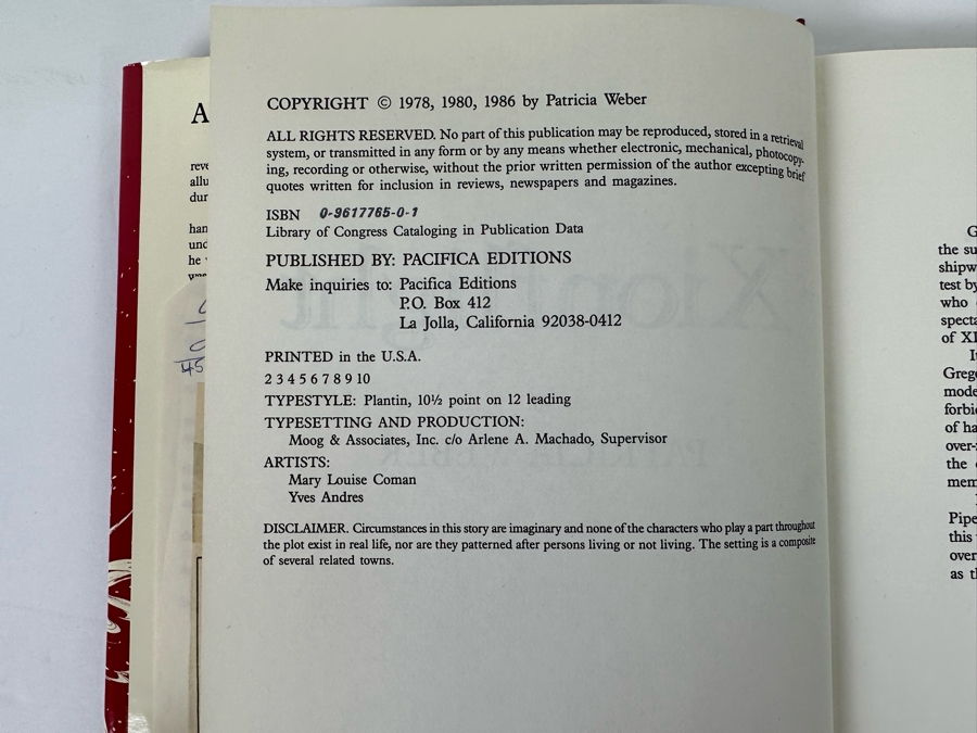 Limited First Edition Hardcover Book Xionflight By Patricia Weber 1986 [Photo 7]