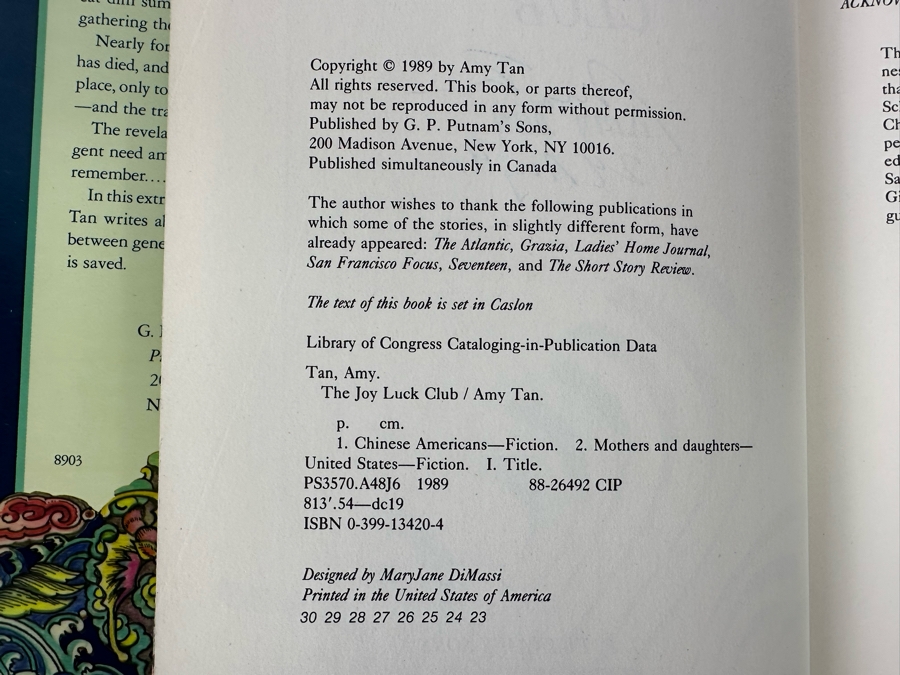 Signed First Edition Hardcover Book The Joy Luck Club Signed By Amy Tan 1989 [Photo 10]