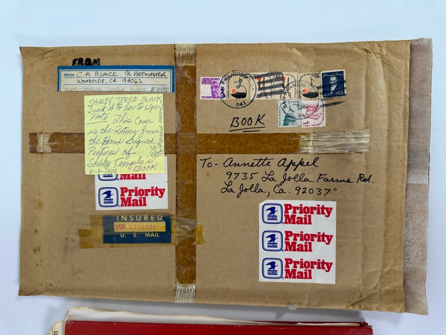 Hand Signed Shirley Temple Hardcover Book With Four Shirley Temple Black Signatures: Doll Collector's Treasures Volume 3 Featuring Little Miss Shirley T. Includes Envelope Book Was Sent In With Shirley Temple Black's Return Address - See Photos [Photo 7]