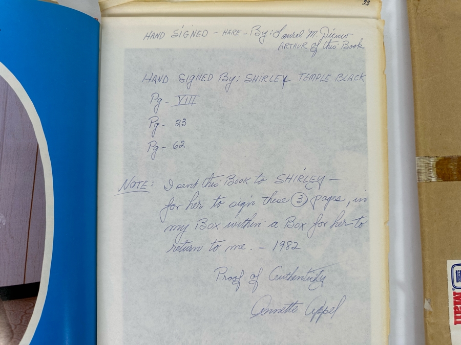 Hand Signed Shirley Temple Hardcover Book With Four Shirley Temple Black Signatures: Doll Collector's Treasures Volume 3 Featuring Little Miss Shirley T. Includes Envelope Book Was Sent In With Shirley Temple Black's Return Address - See Photos [Photo 13]