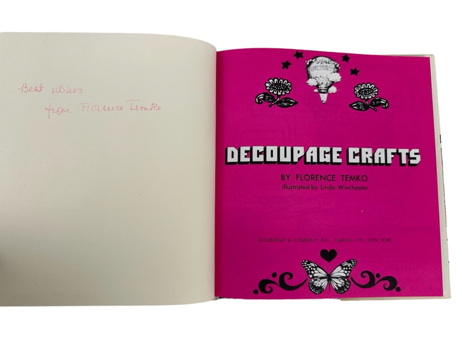 Signed First Edition Hardcover Book Decoupage Crafts Signed By Florence Temko 1976 [Photo 2]