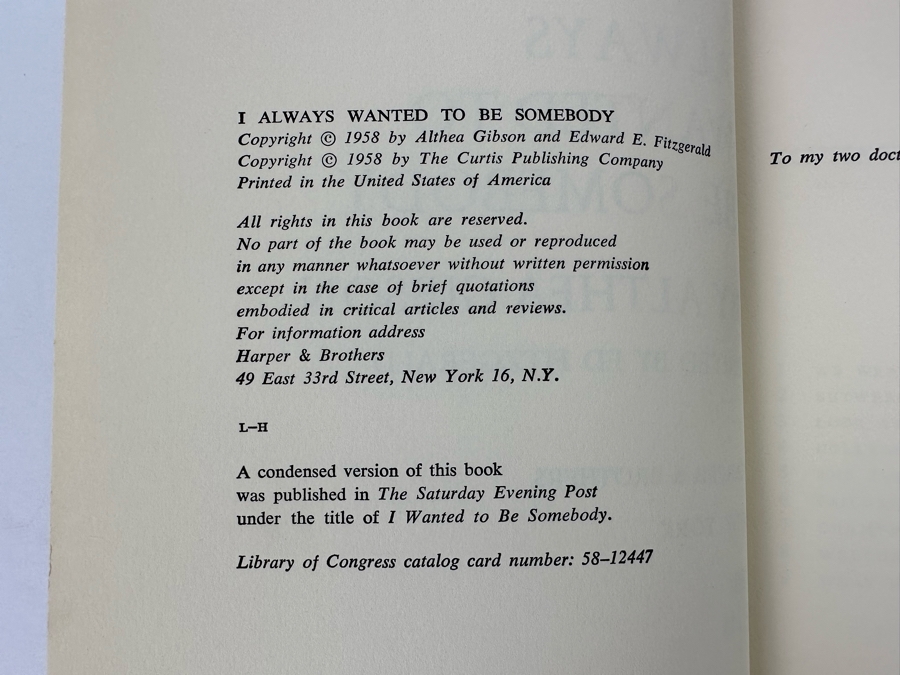 Signed First Edition Hardcover Book I Always Wanted To Be Somebody Signed By Althea Gibson (1927-2003) - American Tennis Player & Pro Golfer - First African American To Win A Tennis Grand Slam Title [Photo 10]
