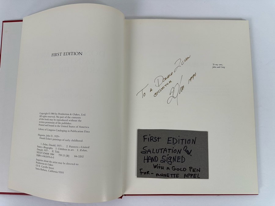 Signed First Edition Hardcover Book Donald Zolan's Paintings Of Early Childhood By John D. Hungunin Signed By Donald Zolan 1984 [Photo 6]