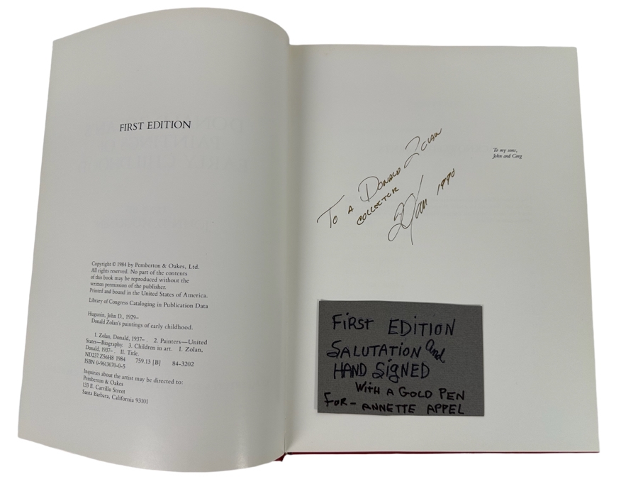 Signed First Edition Hardcover Book Donald Zolan's Paintings Of Early Childhood By John D. Hungunin Signed By Donald Zolan 1984 [Photo 2]