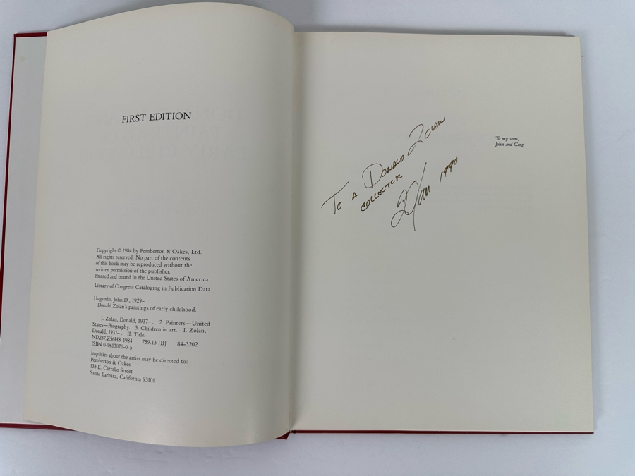 Signed First Edition Hardcover Book Donald Zolan's Paintings Of Early Childhood By John D. Hungunin Signed By Donald Zolan 1984 [Photo 7]