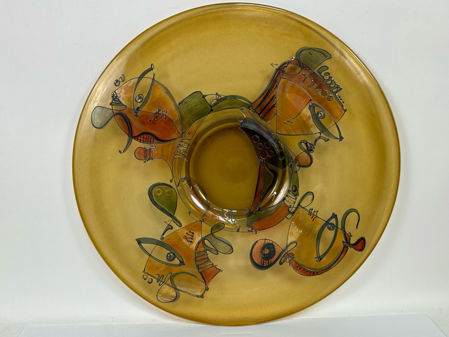 Ion Tamaian (B. 1954, Romania) Signed Abstract Art Glass 23.5R X 1.25H [Photo 17]