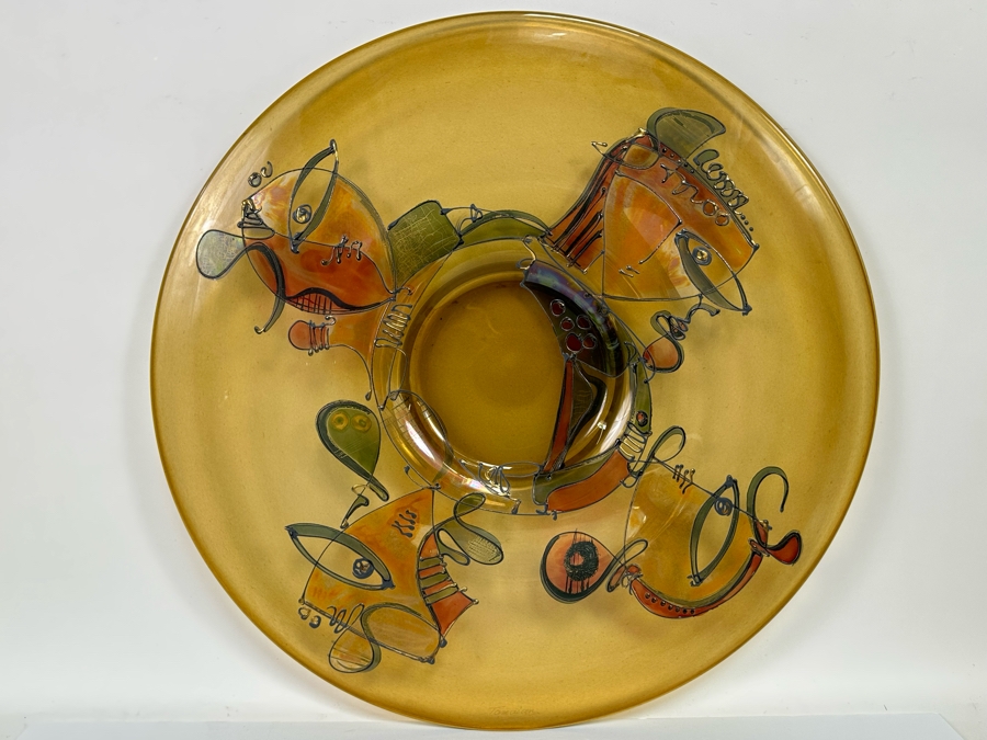 Ion Tamaian (B. 1954, Romania) Signed Abstract Art Glass 23.5R X 1.25H [Photo 6]