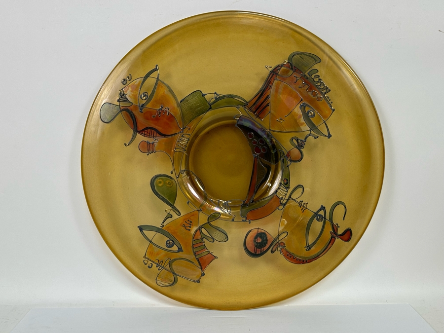 Ion Tamaian (B. 1954, Romania) Signed Abstract Art Glass 23.5R X 1.25H [Photo 4]