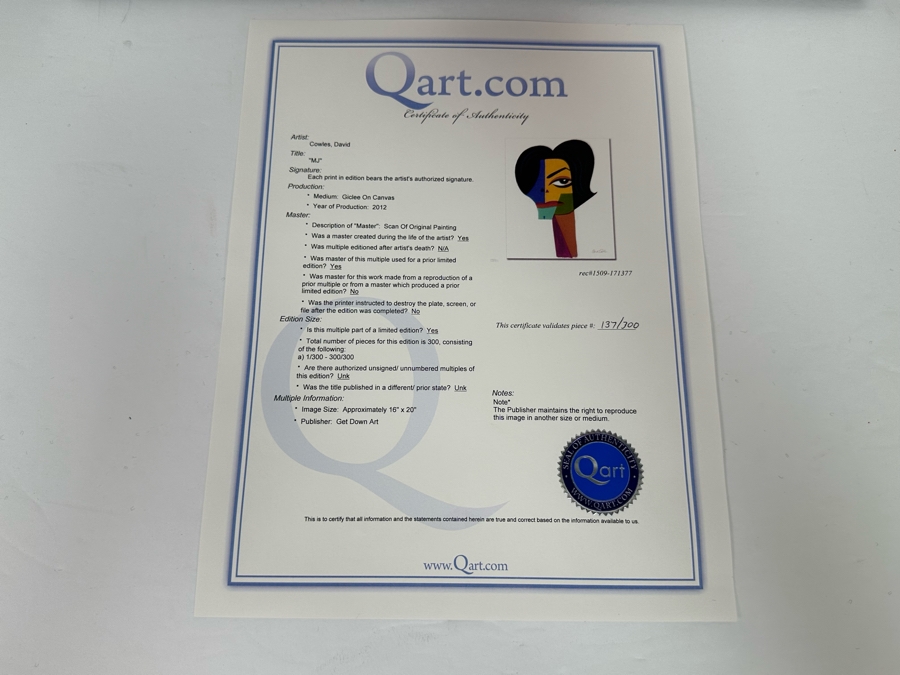 David Cowles (B. 1961, American) Signed Limited Edition Caricature Canvas Print Titled MJ Michael Jackson 2012 Numbered 137 Of 300 16 X 20 [Photo 9]